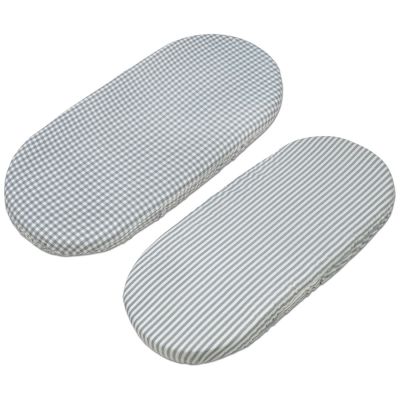 Lot de 2 draps housses pour nacelle Praliné Vichy Rayures Matcha